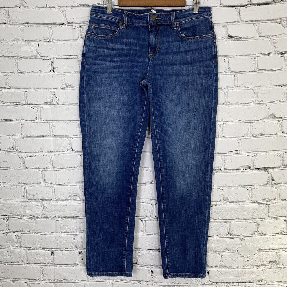 Eileen Fisher Womens Jeans Size 8 Organic Cotton Mid Rise Tapered Leg Med Blue - Picture 1 of 14